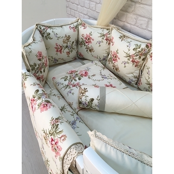 Комплект постели для круглой и овальной кроватки Marele Цветы 460004-10, 18 предметов фото 5