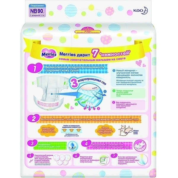 Подгузники для новорожденных Merries, до 5 кг, 90 штук фото 1