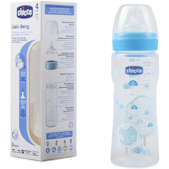 Бутылочка Chicco Well-Being Boy / Girl Чико Велл-Биинг Бой / Герл 330 мл, 4 мес.+, сил. соска, РР