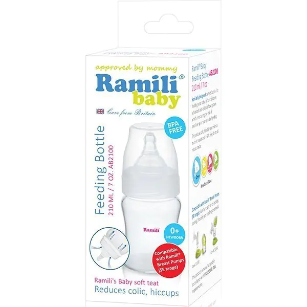 Противоколиковая бутылочка для кормления Ramili Baby AB2100 (210 мл., 0+, слабый поток) фото 4