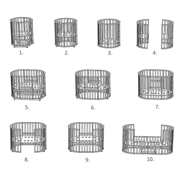 Детская кроватка Mr Sandman Round 10 в 1, универсальный маятник фото 7