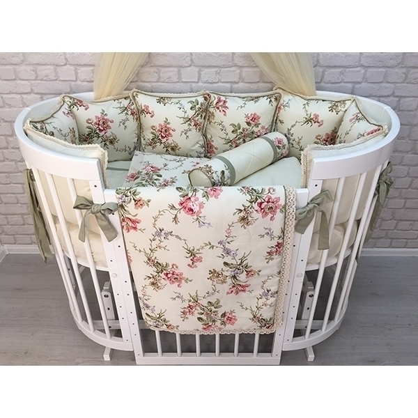 Комплект постели для круглой и овальной кроватки Marele Цветы 460004-10, 18 предметов фото 3