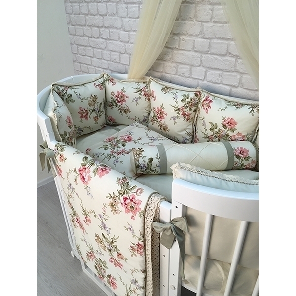 Комплект постели для круглой и овальной кроватки Marele Цветы 460004-10, 18 предметов фото 4