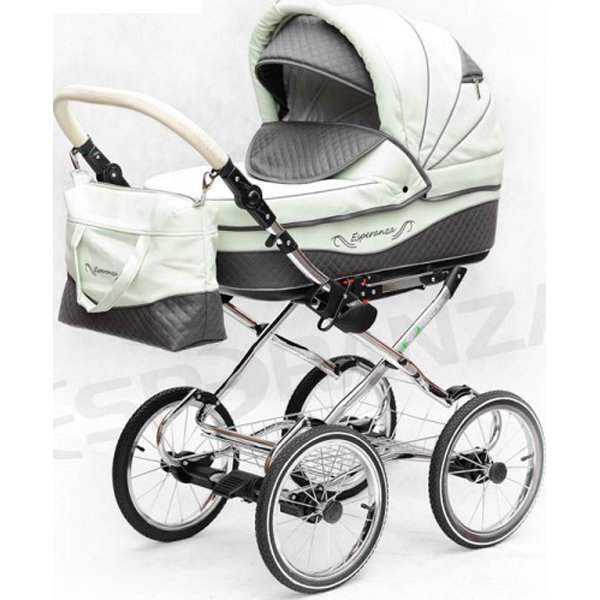 Фото Детская коляска Esperanza Classic Leatherette 2 в 1 кожа Цвет рамы - Бежевый Маленькие колеса, реальные фотографии клиентов | Коляски-Кроватки.Ру
