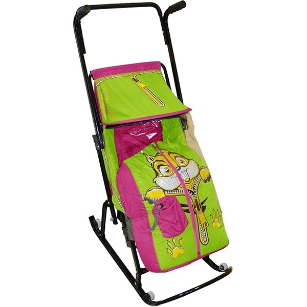 Санки-коляска RT Снегурочка 4-Р Бельчонок с 4 колесиками - Фото