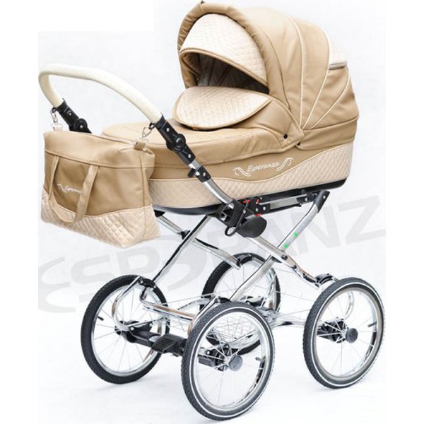Фото Детская коляска Esperanza Classic Leatherette 2 в 1 кожа Цвет рамы - Бежевый Маленькие колеса, реальные фотографии клиентов | Коляски-Кроватки.Ру