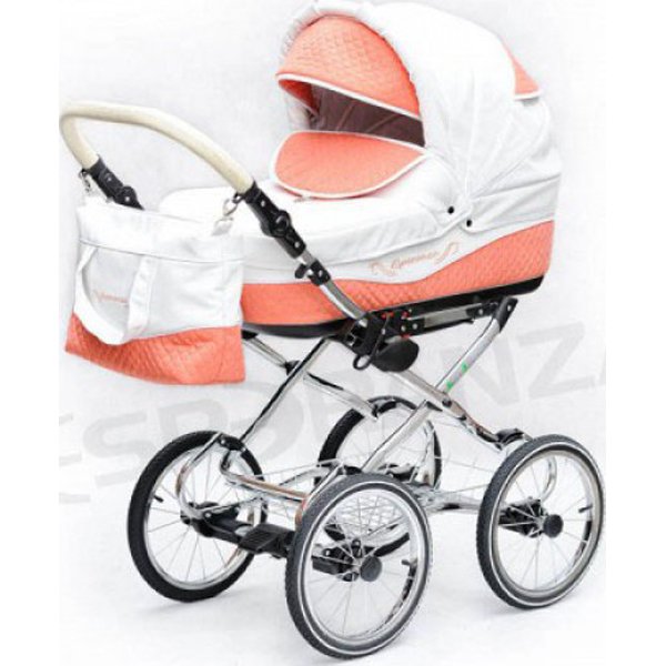 Фото Детская коляска Esperanza Classic Leatherette 2 в 1 кожа Цвет рамы - Бежевый Маленькие колеса, реальные фотографии клиентов | Коляски-Кроватки.Ру