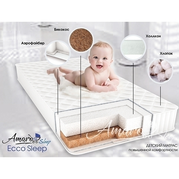 Детский двусторонний матрас AmaroBaby Ecco Sleep,120 х 60 х 12 см фото 1