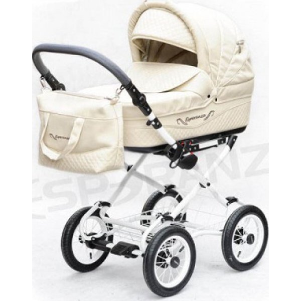 Фото Детская коляска Esperanza Classic Leatherette 2 в 1 кожа Цвет рамы - Бежевый Маленькие колеса, реальные фотографии клиентов | Коляски-Кроватки.Ру