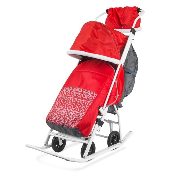Санки-коляска Kristy Мое детство норвежский орнамент с муфтой - Фото