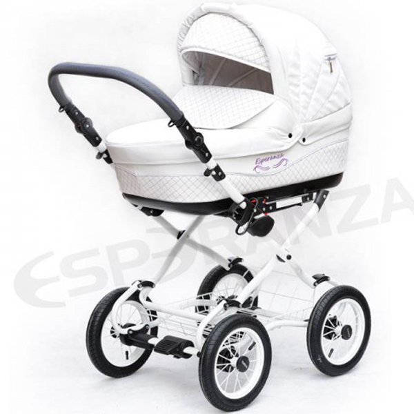 Фото Детская коляска Esperanza Classic Leatherette 2 в 1 кожа Цвет рамы - Бежевый Маленькие колеса, реальные фотографии клиентов | Коляски-Кроватки.Ру