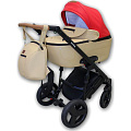 Детская коляска Effole Aurora 100% Ecco 2 в 1, эко-кожа (Бежевый-Красный
						
					) — Фото