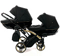 Детская коляска для двойни Junama Diamond Duo Special 2 в 1 (JDS-02 Duo черный/черный короб/рама золото
						
					) — Фото