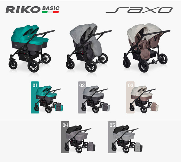 Детская коляска для двойни Riko Basic Saxo 2 в 1 фото 1