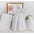 Крестильный комплект для девочки Makkaroni Kids Пелагея (4 предмета) (Белый/золото 3-6 мес) — Фото