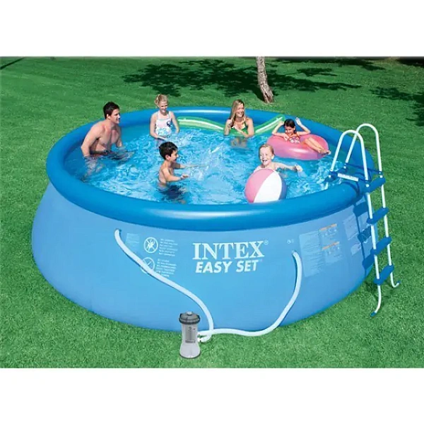 Надувной семейный бассейн Intex Easy Set Интекс Изи Сет с лестницей и насосом-фильтром c54914, с56414, c54908, с56409, c54916, c56417, c54920, с 56905 фото 5