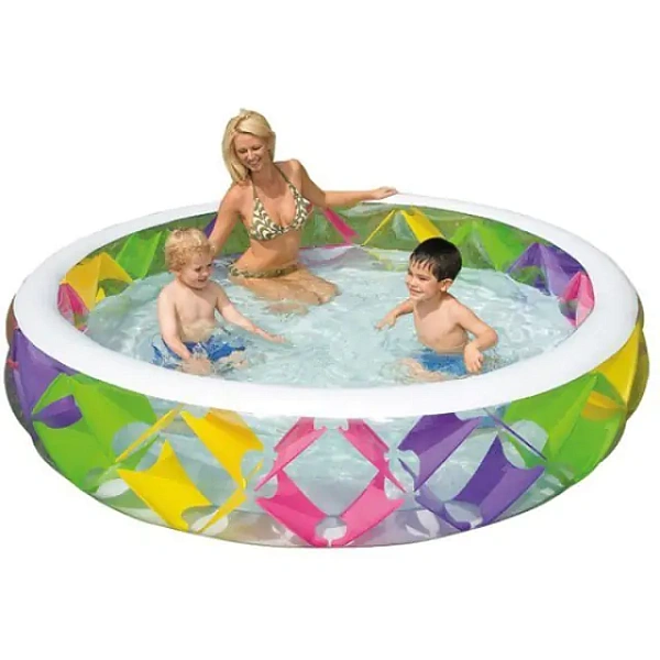 Надувной прозрачный бассейн Intex Интекс с цветными вставками и надувным дном c56494 фото 1
