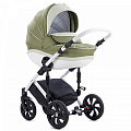 Детская коляска Tutis Mimi Style 2 в 1 на белой раме (383 Оливковый + Св.олива кожа Белая рама
						
					) — Фото