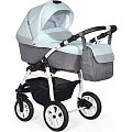 Детская коляска Indigo Antica 2 в 1, ткань + эко-кожа (03 Темно-серый - Мятный
						
					) — Фото