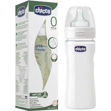Бутылочка Chicco Well-Being Glass Чико Велл-Биинг Гласс 240 мл, сил. соска, стекло 310205109