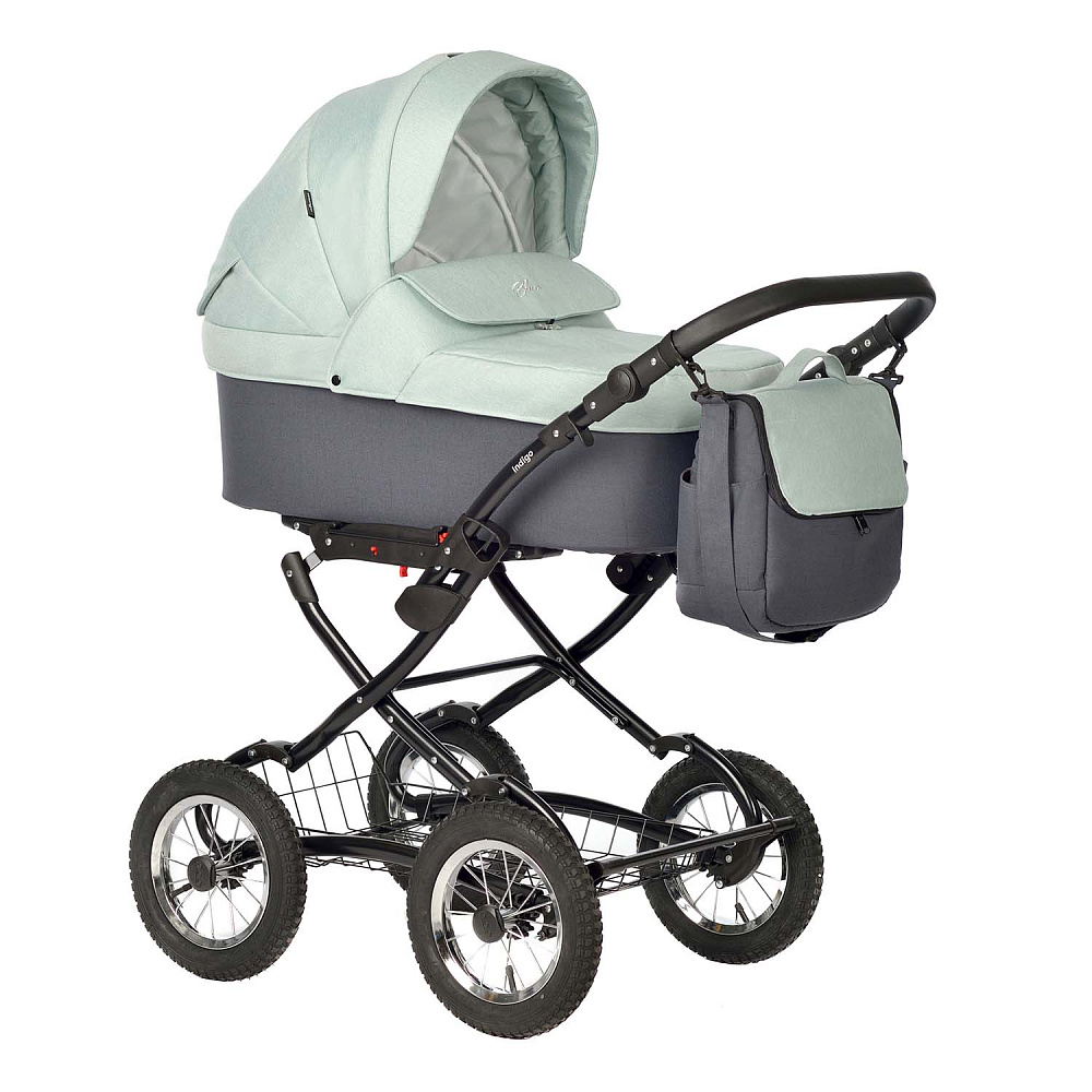 Детская коляска-люлька Indigo Blues Classic на черной раме - Фото