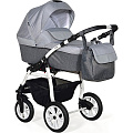Детская коляска Indigo Antica 2 в 1, ткань + эко-кожа (02 Темно-серый - Светло-серый
						
					) — Фото