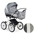 Детская коляска Indigo 18 Special Plus 14" 2 в 1, ткань + эко-кожа (Sp01 Серый + светло-серый + белая кожа
						
					) — Фото