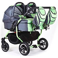Детская коляска для двойни Tako Duo Jumper Classic 3 в 1 (Серый+Зеленый
						
					) — Фото